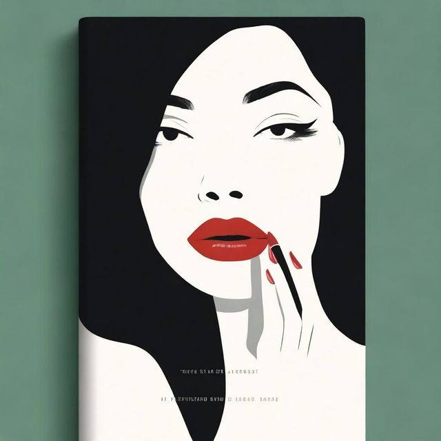 A black book cover that features half a face of a woman applying lipstick