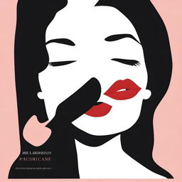 A black book cover that features half a face of a woman applying lipstick