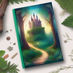 Create a captivating book cover featuring an enchanted forest with a mysterious pathway leading to an ancient castle in the background