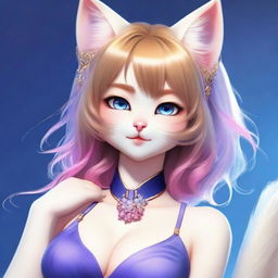 A realistic depiction of a beautiful cat girl (neko) with charming features and a captivating appearance