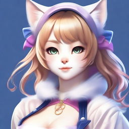 A realistic depiction of a beautiful cat girl (neko) with charming features and a captivating appearance