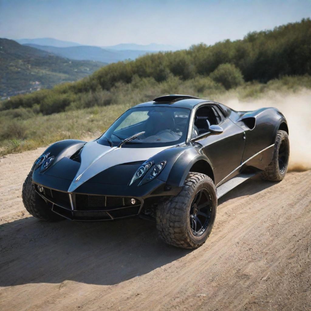 Pagani cars innovatively modified into off-road vehicles, equipped with strong tires, advanced suspension and protective bodywork for tackling rough terrain.