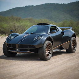 Pagani cars innovatively modified into off-road vehicles, equipped with strong tires, advanced suspension and protective bodywork for tackling rough terrain.