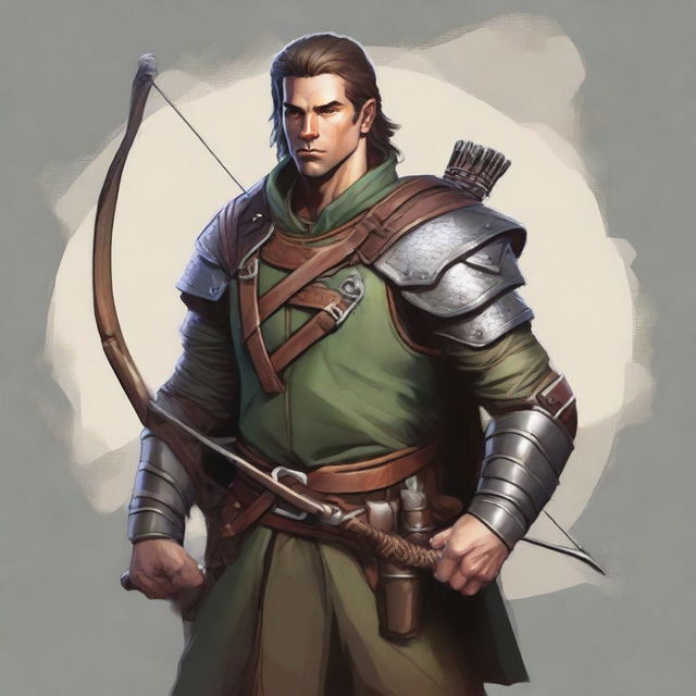 Create a detailed Dungeons & Dragons character portrait of a male archer