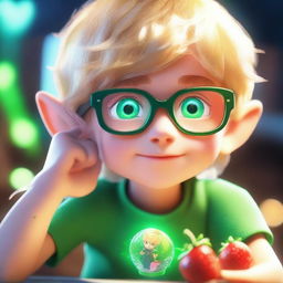 Close-up of a young boy, Xander, with tousled blond hair and aviator glasses, staring in awe at his wrist