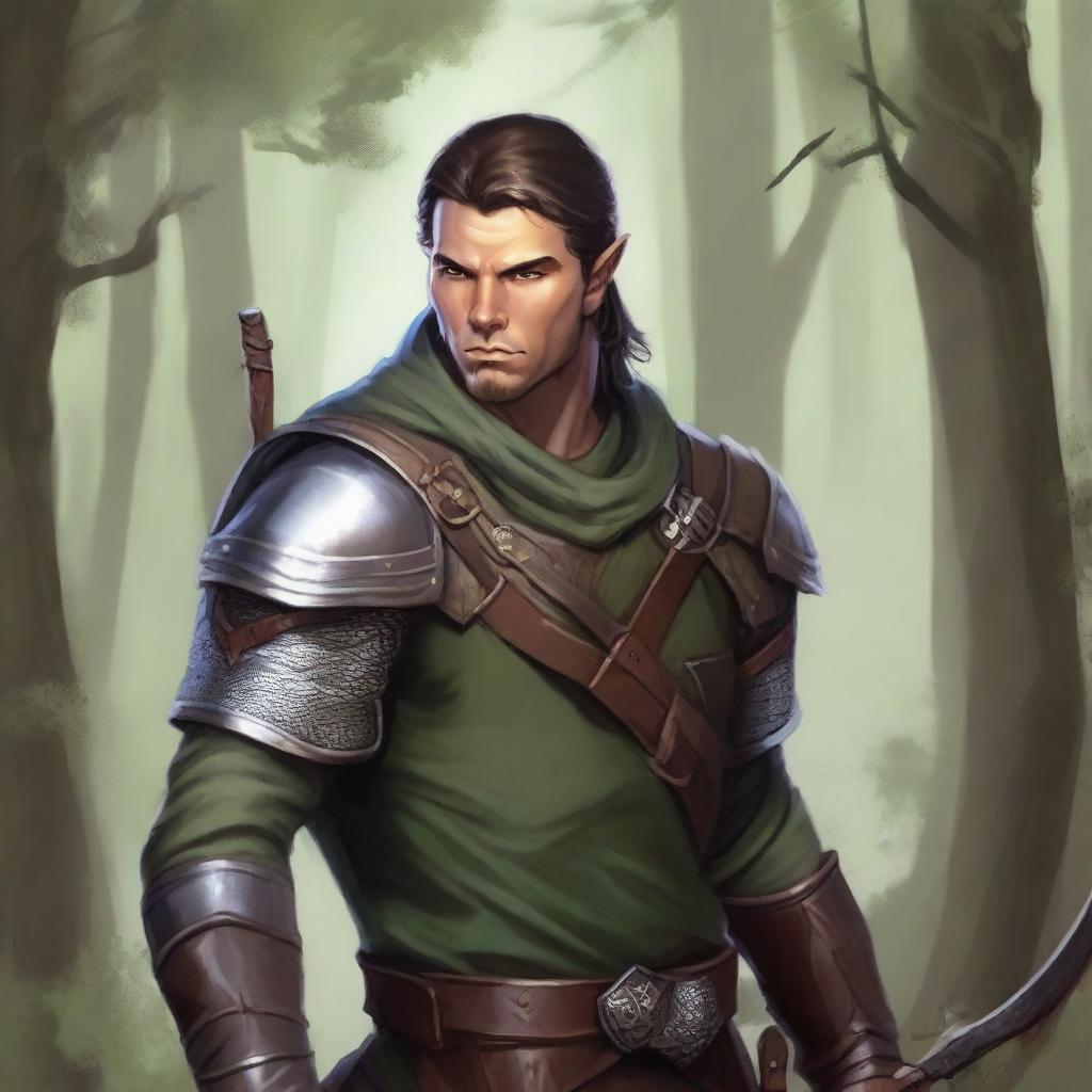 Create a detailed Dungeons & Dragons character portrait of a male archer