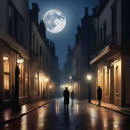 A captivating scene titled 'Sultry Nights' featuring a moonlit night with a hint of mystery and allure