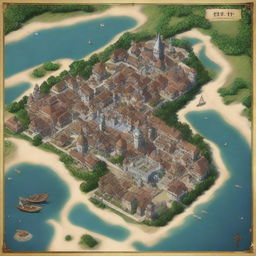 Create a detailed image of the city Xare de Yen, populated mostly by humans, halflings, and half-elves