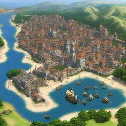 Create a detailed image of the city Xare de Yen, populated mostly by humans, halflings, and half-elves