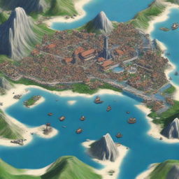 Create a detailed image of the city Xare de Yen, populated mostly by humans, halflings, and half-elves