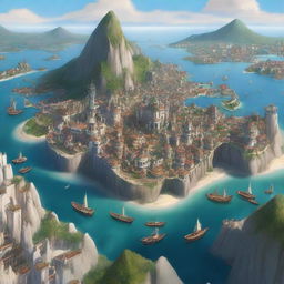 Create a fantastical and detailed image of the city Xare de Yen, populated mostly by humans, halflings, and half-elves