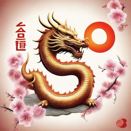 A realistic Chinese dragon with its body forming the shape of the number 8