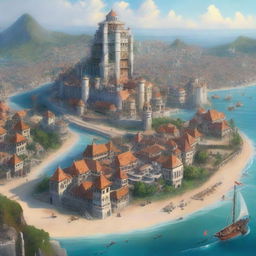 Create a fantastical and epic image of the city Xare de Yen, populated mostly by humans, halflings, and half-elves