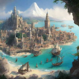 Create a fantastical and epic image of the city Xare de Yen, populated mostly by humans, halflings, and half-elves