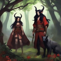 A high quality image of a tiefling druid with red skin