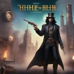 A book cover featuring a character wearing a long black leather coat and holding two guns