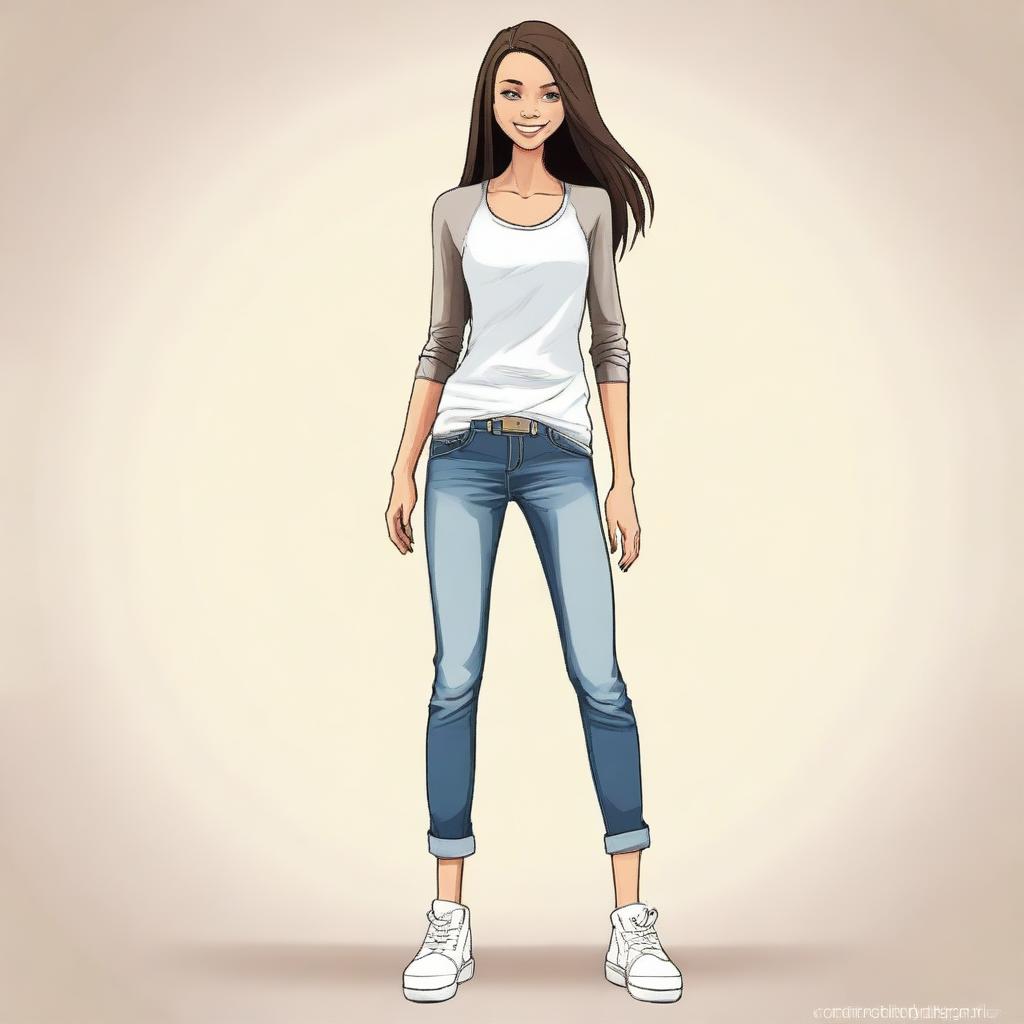 Create an image of a slim girl who is 5 feet tall