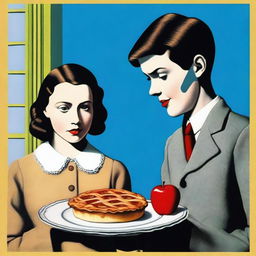 Create an image inspired by René Magritte's painting 'The Lovers'