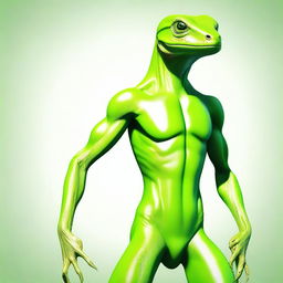 A lime green lizard humanoid with a slim fit build