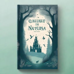 A captivating book cover featuring an enchanted forest with mystical creatures, a hidden path leading to a distant castle, and a sense of adventure and magic