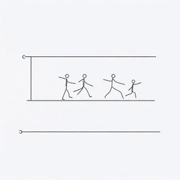 A rectangular image with a pure white background. Inside, place six stick figures at random intervals, equally distributed within the rectangle.