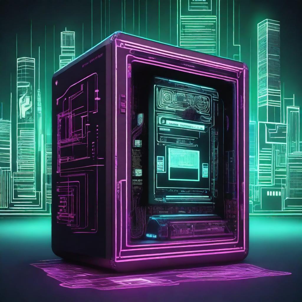 A film poster for a sci-fi movie about a strange box constructed from e-waste, featuring a screen displaying mysterious symbols