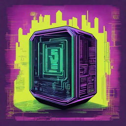 A film poster for a sci-fi movie about a strange box constructed from e-waste, featuring a screen displaying mysterious symbols