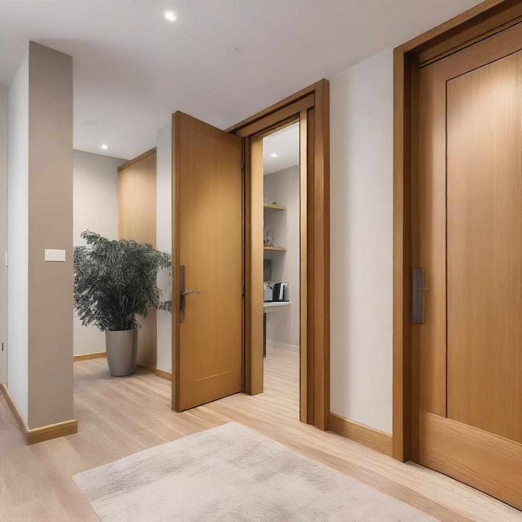 A variety of interior doors in different styles and materials, including wooden, glass, and metal doors