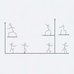 A rectangular image with a pure white background. Inside, place six stick figures at random intervals, equally distributed within the rectangle.