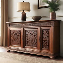 A beautifully crafted wooden design featuring intricate patterns and elegant details