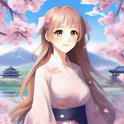 Create a detailed and elegant image of a beautiful anime waifu, featuring long flowing hair, big expressive eyes, and a charming smile