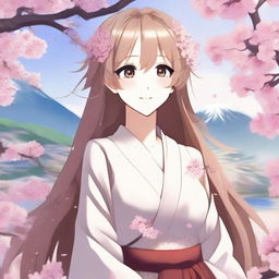 Create a detailed and elegant image of a beautiful anime waifu, featuring long flowing hair, big expressive eyes, and a charming smile