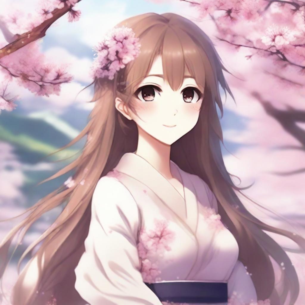 Create a detailed and elegant image of a beautiful anime waifu, featuring long flowing hair, big expressive eyes, and a charming smile