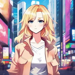 Create an image of an attractive anime girl with blonde hair