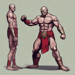 A Dungeons and Dragons Goliath race monk, depicted as a Muay Thai fighter