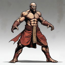 A Dungeons and Dragons Goliath race monk, depicted as a Muay Thai fighter