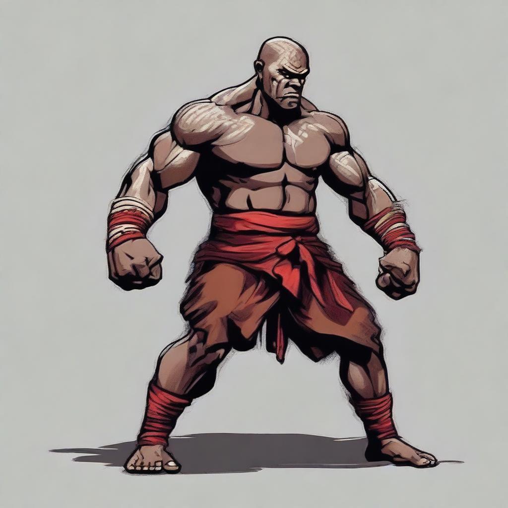 A Dungeons and Dragons Goliath race monk, depicted as a Muay Thai fighter