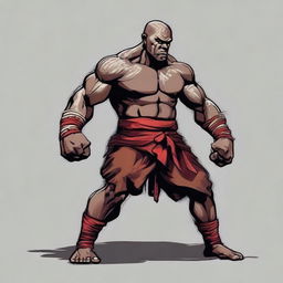 A Dungeons and Dragons Goliath race monk, depicted as a Muay Thai fighter