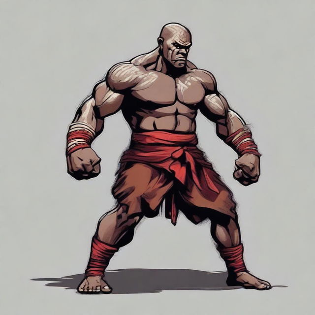 A Dungeons and Dragons Goliath race monk, depicted as a Muay Thai fighter