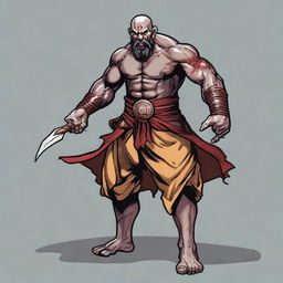 A Dungeons and Dragons Goliath race monk, depicted as a Muay Thai fighter