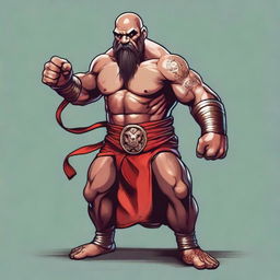 A Dungeons and Dragons Goliath race monk, depicted as a Muay Thai fighter