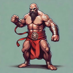 A Dungeons and Dragons Goliath race monk, depicted as a Muay Thai fighter