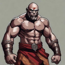 A Dungeons and Dragons Goliath race monk, depicted as a Muay Thai fighter