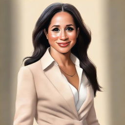 A realistic portrait of Meghan Markle, showcasing her elegant and regal presence