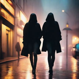 A front-view image of a woman walking in heavy rain, using a black cardigan to cover her head