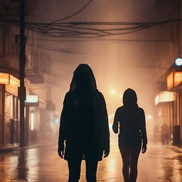 A front-view image of a woman walking in heavy rain, using a black cardigan to cover her head