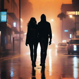 A front-view image of a woman walking in heavy rain, using a black cardigan to cover her head