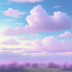 A serene landscape featuring a blue lilac sky with soft, pastel colors