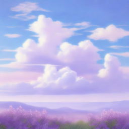 A serene landscape featuring a blue lilac sky with soft, pastel colors