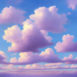 A beautiful scene featuring a blue lilac sky, with soft and dreamy clouds floating gently